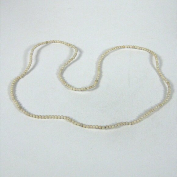 Beige Colored Round Stone Beaded Necklace 32 Long Handmade Natural Material - Picture 8 of 8